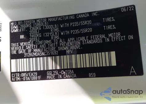 2022 Lexus Rx 350 z USA, uszkodzony, nr VIN 2T2HZMDA5NC351692